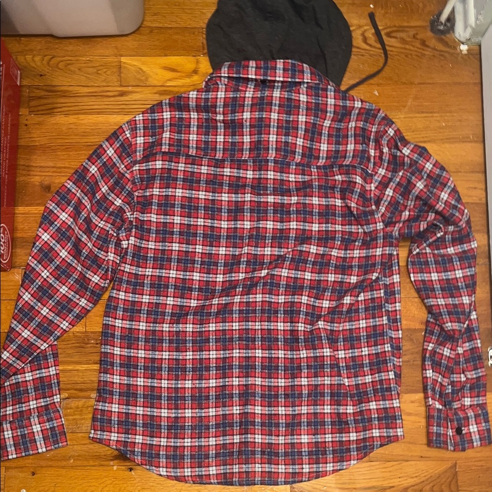 🌷 Hedge Red and Blue Flannel Shirt with Charcoal Hood - Picture 9 of 9